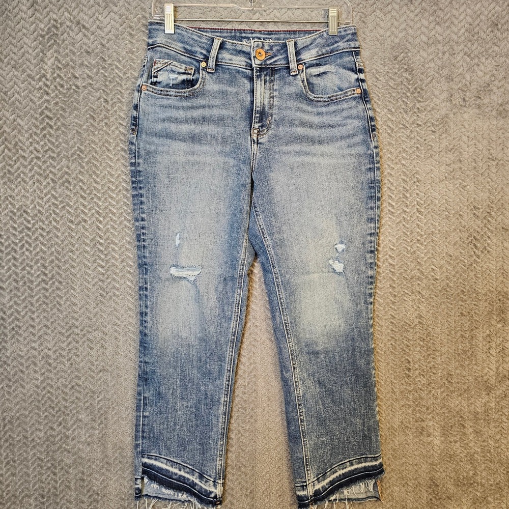 Edgely Womens High Rise Straight Leg Jeans Blue Distressed Raw Hem Size 4